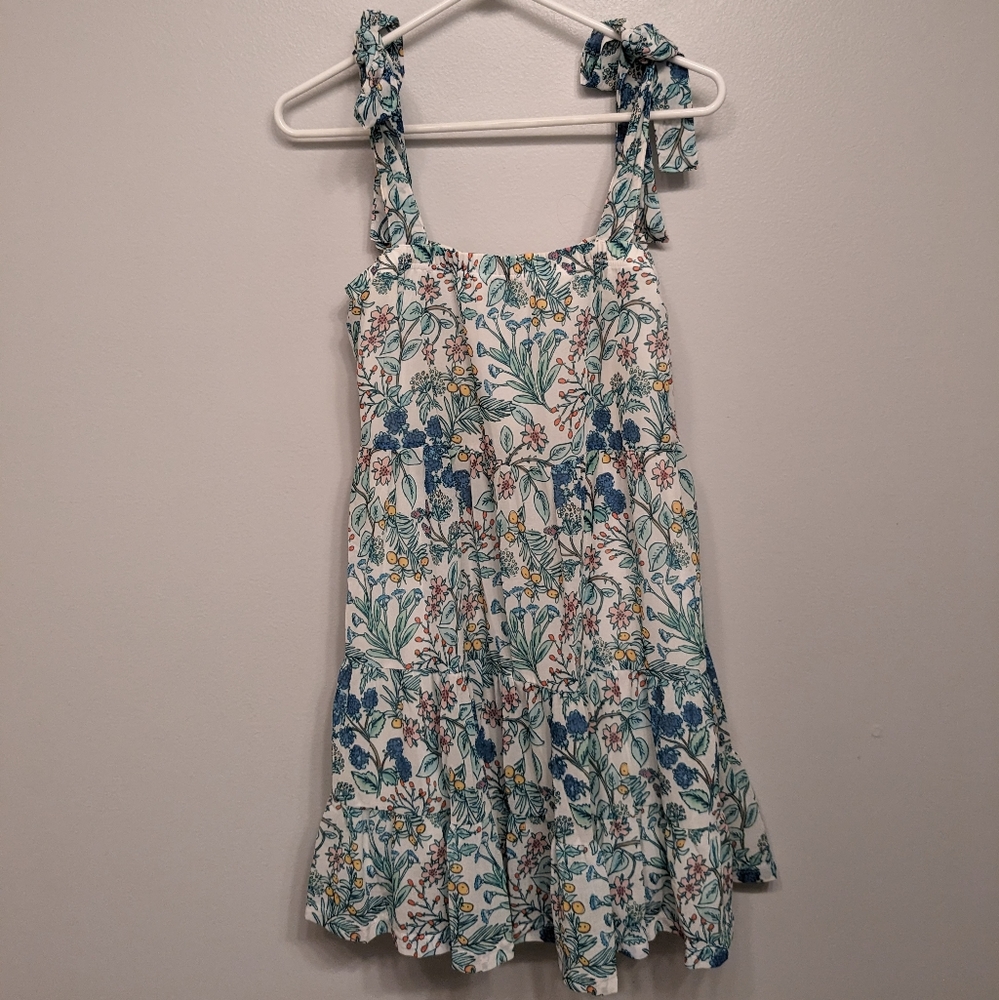 Smith & Quinn Floral Tie-Shoulder Mini Dress in White and Blue